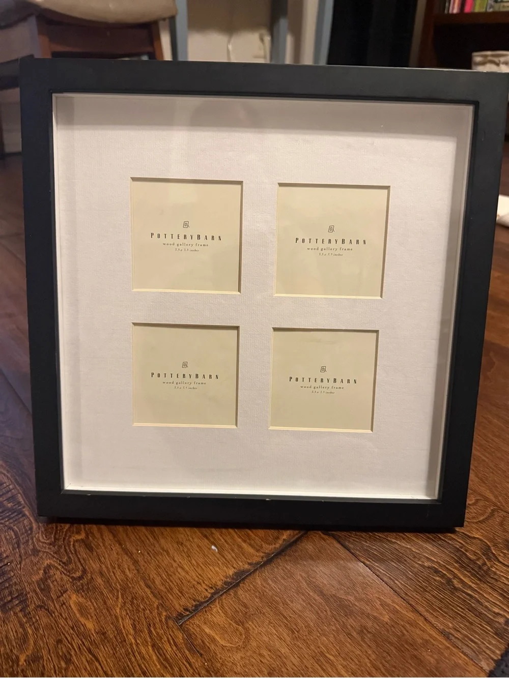 Pottery Barn Gallery Collage Picture Frame Black 4-Opening W/Mat 3x3 Photos